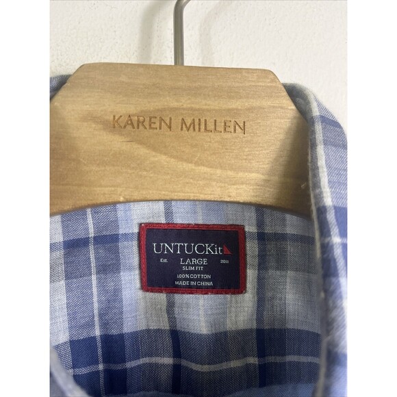 UNTUCKit SLIM FIT Shirt Mens L Blue Plaid Short Sleeve Button Up Cotton - Picture 2 of 7